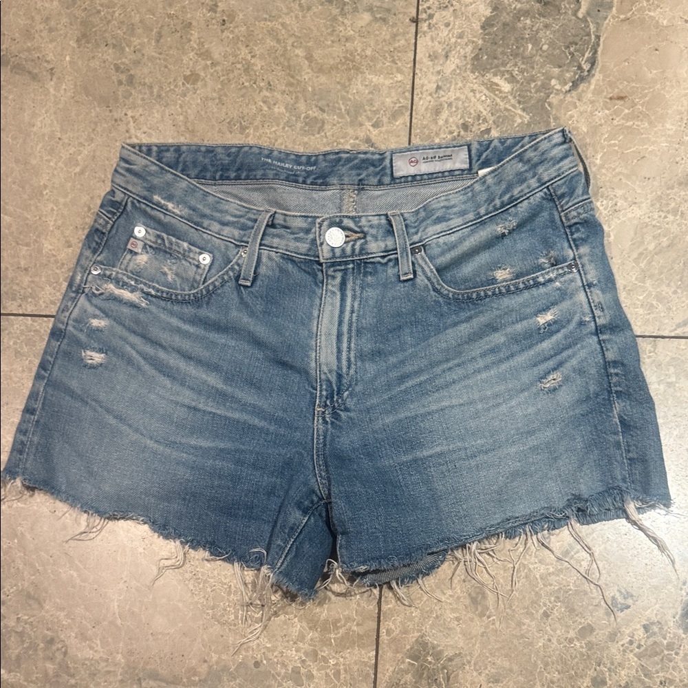 AG Adriano Goldschmied Frayed Blue Jean Shorts